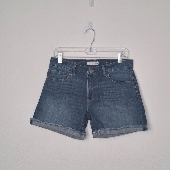 Ann Taylor LOFT Denim Shorts Sz 2 / 26 Medium Wash Mid Rise 5 in Western Cowgil - Picture 1 of 16